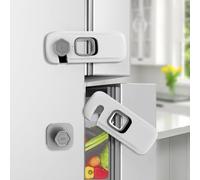 BECOMTO 5 Pièces Baby Sécurité Français Serrure de Réfrigérateur,Serrure de Réfrigérateur à Double Porte à l’épreuve de Enfants,Serrure D’Armoire,Aucun Outil ou Perceuse Nécessaire,Adhésif Fort,Gris