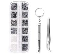 Becory Kit de réparation de lunettes, 1100 petites vis et 5 paires de plaquettes de nez en acier inoxydable avec micro tournevis, pince à épiler pour lunettes, lunettes de soleil, montre