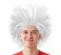 BECULINA Perruque pointue blanche 【+bonnet de cheveux】Perruque synthétique courte folle pour festival et cosplay, perruques pour adultes et hommes, synthétiques, pour Halloween, cosplay