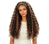 BECUS 24 Pouces Perruque Bandeau Femme Boucles Brun Mèches Blondes | Bandeau perruque ajustable avec look naturel, idéale pour femme noire, coiffure protectrice, travail, fête et voyage.