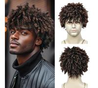 Becus Perruque à Dreadlocks pour Homme - Perruque tressée sans colle et sans nœud pour femme noire - Perruque à tresses courtes marron en cheveux synthétiques (Noir Marron)