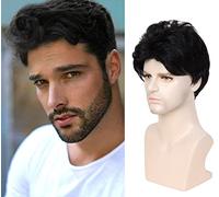 Becus Perruque Homme Naturelle Courte pour Homme Perruque Noire Avec Frange latérale Cheveux Synthétiques en Couches pour Halloween Cosplay Anime fête Hommes Perruques