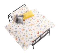 Bed Miniature Set - Iron Art & Fabric 10x16x9cm with Quilt Pillow - Exquisite Furniture for Decor - Tiny Bedroom Accessory for Collectors