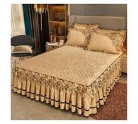 Bed Skirt Couvre-lit d'hiver Chaud en Peluche sur Le lit Ensemble de literie 3 pièces Coton brodé Style Jupe épaissie avec taies d'oreiller(Khaki,3 Pcs 180x200cm)