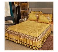 Bed Skirt Couvre-lit d'hiver Chaud en Peluche sur Le lit Ensemble de literie 3 pièces Coton brodé Style Jupe épaissie avec taies d'oreiller(Golden,3 Pcs 180x200cm)