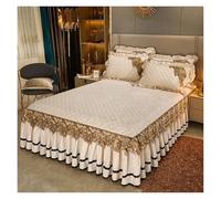 Bed Skirt Couvre-lit d'hiver Chaud en Peluche sur Le lit Ensemble de literie 3 pièces Coton brodé Style Jupe épaissie avec taies d'oreiller(Beige,3 Pcs 160x200cm)