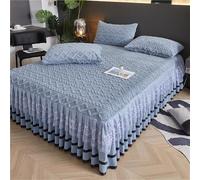 Bed Skirt Queen with 18 inch Drop Thickened Dust Warm Super Soft Velvet Ruffle Mattress Protectors in Winter(Dark Blue,150x200cm)