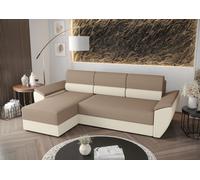 BEDANTE Canapé d'angle L REBI L2 Rainbow 05/16 Beige/Crème Gauche avec fonction sommeil Forme L, Canapé avec espace de rangement, coffre de lit, Canapé de salon, Canapé, Canapé-lit
