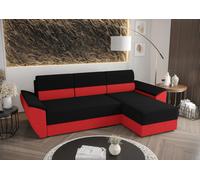 BEDANTE Canapé d'angle L REBI L2 Rainbow 15/22 Noir/Rouge droite avec fonction sommeil Forme L, Canapé avec rangement, coffre de lit, Canapé de salon, Canapé, Canapé, Canapé-lit