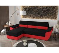 BEDANTE Canapé d'angle L REBI L2 Rainbow 15/22 Noir/Rouge Gauche avec fonction sommeil Forme L, Canapé avec espace de rangement, coffre de lit, Canapé de salon, Canapé, Canapé-lit