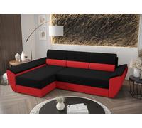 BEDANTE Canapé d'angle L REBI L3 Rainbow 15/22 gauche avec fonction sommeil , Noir/Rouge, Forme L, Canapé avec rangement, coffre de lit, Canapé de salon, Canapé, Canapé-lit