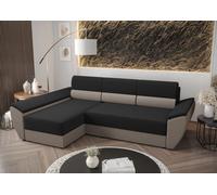 BEDANTE Canapé d'angle L REBI L3 Rainbow 15/83 gauche avec fonction sommeil, Noir/Beige, Forme en L, Canapé avec rangement, coffre de lit, Canapé de salon, Canapé, Canapé, Canapé-lit