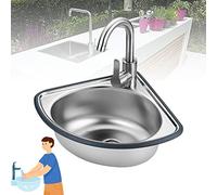 BEdaw Évier Utilitaire Sur Pied, Évier Simple En Acier Inoxydable, Évier D'Angle Mural, Avec Égouttoir Et Robinet, Pour Buanderie 13,4 * 13,4 Pouces * 5,1 Pouces Coldalone/Coldalone/13.4*13.4In*5.1I