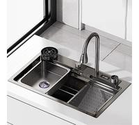 BEdaw Éviers de Cuisine Évier Utilitaire En Acier Inoxydable, Cuve Simple En Acier Inoxydable Avec Égouttoir, Rinçage En Verre Autoportant, Évier Commercial 750X460X220Mm/29.5X18.1X8.7In B/B/750*460