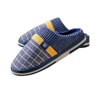 BEdaW Slippées De Coton en Peluche À Rayures Simples, Pantoufles Antidérapantes pour Hommes Qui Peuvent Être Portées À L'extérieur,Bleu,48 EU