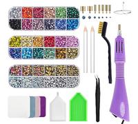 Rhinestones Tools Kit d'application mural avec 7 embouts de tailles différentes, 2 pinces à strass, 2 pinces à strass, kit de nettoyage pour pinceau, 4 étiquettes/3 boîtes de strass Hotfix