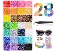 Bedazzler Kit de 28 000 strass pour ongles, 28 couleurs de strass en résine, 3 mm, strass colorés à dos plat pour nail art, maquillage du visage, travaux manuels