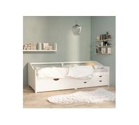 Vidaxl Lit De Repos 3 Places À Tiroirs Blanc Pin Massif 90x200 Cm Blanc