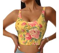 BedBliss Brassière de sport pour femme - Débardeur court de yoga pour l'exercice, l'athlétisme, la course à pied, le cyclisme, la salle de sport, Fleur jaune 16, M