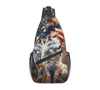 Bedbliss Sac à dos à bandoulière - Sac à dos à bandoulière - Sac de poitrine - Sac de sport - Voyage -, Drapeau américain Loup 15, 19x9x39cm