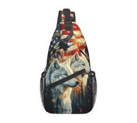 Bedbliss Sac à dos à bandoulière - Sac à dos à bandoulière - Sac de poitrine - Sac de sport - Voyage -, Drapeau américain Loup 14, 19x9x39cm