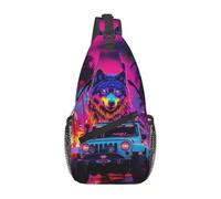 Bedbliss Sac à dos à bandoulière - Sac à dos à bandoulière - Sac de poitrine - Sac de sport - Voyage -, Loup coloré fluo 9, 19x9x39cm