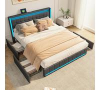 bedCadre de avec Rangement, Double tête de rembourrée avec LED et USB, Coffre avec 4 tiroirs de Rangement et Cadre de pour Adultes 1P6q8R