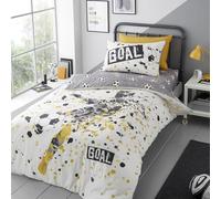 Bedding Bedlam - Housse de Couette Football Jaune Or - Simple Size (200x140cm) - Réversible (2 Designs) - Football Thème Football - Accessoires de Chambre - Football - Football - Accessoires