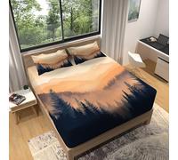 Bedding Drap Housse Illustration Montagne, 90 x 190 cm Drap Housse Microfibre brossée Régable Respirant Lavable en Machine Orange Noir Bedding Lot pour Matelas épais