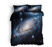 Bedding Housses de Couette 140x200 cm 2 Taie d'oreiller 50x75 cm 3D Impression Recto Verso Motif NéBuleuse éToiles Univers Parure de Lit Literie Microfibre Fermeture éclair Sangles d'angle Fixes