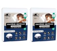 Beddy-Bye Protege Matelas 200x200 Impermeable Respirant Infroissable Certifié Oeko-Tex - Alese 200x200 Impermeable avec 4 Coins Élastiques Éco-Responsable - Blanc (Lot de 2)