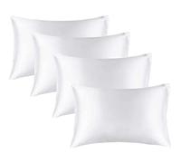 BEDELITE Lot de 4 taies d'oreiller en Satin de Soie pour Cheveux et Peau, taies d'oreiller Standard Super Douces avec Fermeture à Rabat (50,8 x 66 cm), Blanc