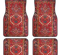 BedEuu Ensemble de 4 tapis de sol de voiture bohémien - Antidérapant Tout Temps Ajustement universel pour voitures, SUV, camions - Fibre de polyester de conception perse turque (tapis de voiture perse