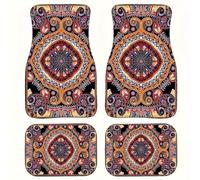 BedEuu Ensemble de 4 tapis de sol de voiture bohémien - Antidérapants toutes saisons, ajustement universel pour voitures, SUV, camions - Fibre de polyester de conception perse turque (tapis de voiture