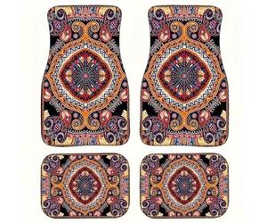 BedEuu Ensemble de 4 tapis de sol de voiture bohémien - Antidérapants toutes saisons, ajustement universel pour voitures, SUV, camions - Fibre de polyester de conception perse turque (tapis de voiture