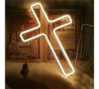 BedEuu Panneau néon Jésus - Dimmable Croix LED Décoration murale pour chambre à coucher, salon, église, cadeaux de Noël et de Pâques, décoration de la maison religieuse 15,75 pouces (blanc chaud)