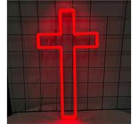BedEuu Panneau néon Jésus - Dimmable Croix LED Décoration murale pour chambre à coucher, salon, église, cadeaux de Noël et de Pâques, décoration de la maison religieuse 15,75 pouces (rouge)