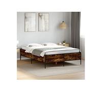 Bedframe bewerkt hout metaal gerookt eikenkleurig 140x190 cm3279809