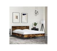vidaXL Cadre de lit sans matelas 140x200 cm Chêne fumé Bois d'ingénierie & métal