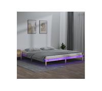 vidaXL Cadre de lit à LED 140x190 cm bois massif marron