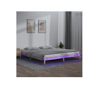 Cadre de Lit à LED 200x200 cm Blanc Bois Massif Adulte Double Sommier vidaXL
