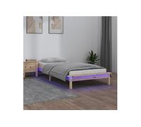 Cadre de Lit à LED 200x200 cm Blanc Bois Massif Adulte Double Sommier vidaXL