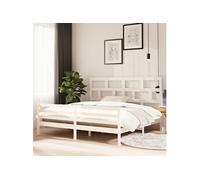 vidaXL Cadre de Lit Adulte Double Cadre à Lattes sur Pied Sommier à Lattes Maison Intérieur Chambre à Coucher Blanc Bois de 3101304