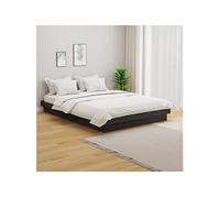 Vidaxl Cadre De Lit Gris Bois Massif 135x190 Cm Double Marron