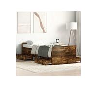vidaXL Cadre de Lit Tête de Lit et Pied de Lit, Lit Double avec Sommier à Lattes, Lit Adulte, Meuble de Chambre, Moderne, Chêne Fumé 100x200 cm Marron