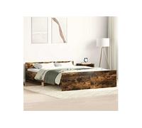 vidaXL Bedframe met hoofd- en voeteneinde gerookt eiken 140x200 cm3203751 Marron G