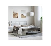 vidaXL Cadre de lit en métal avec pied de lit 135x190 cm – Sans matelas – Blanc