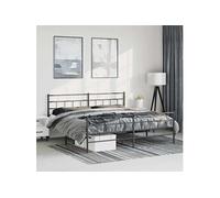 Cadre de Lit avec Tête de Lit et Pied de Lit, Lit Double avec Sommier à Lattes, Lit Adulte avec Rangement Chambre, Moderne, Noir 183x213 cm Métal