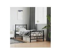 Cadre de Lit Métal avec Tête de Lit Pied de Lit, Lit Simple avec Sommier à Lattes, Lit Adulte avec Pied Chambre, Industriel, Noir 80x200 cm