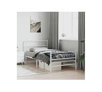 Cadre de Lit Métal avec Tête de Lit Pied de Lit, Lit Simple avec Sommier à Lattes, Lit Adulte avec Pied Chambre, Moderne, Blanc 100x190 cm